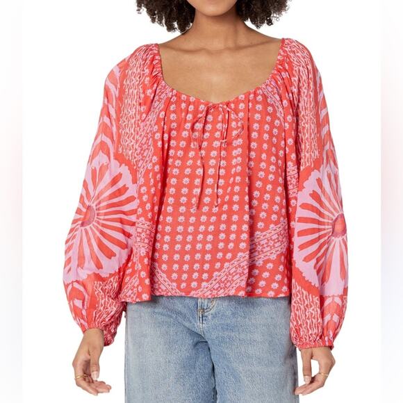 FREE PEOPLE WOMEN'S ELENA PRINTED TOP Size Large NWT - Picture 5 of 13